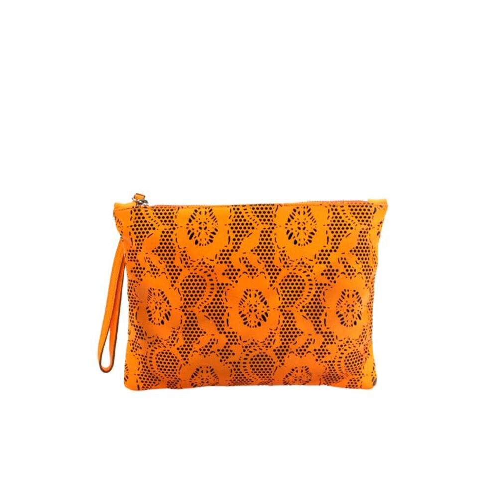Christopher Kane Womens Textured Zip Lined Printed Squared Clutch Bag Orange OS